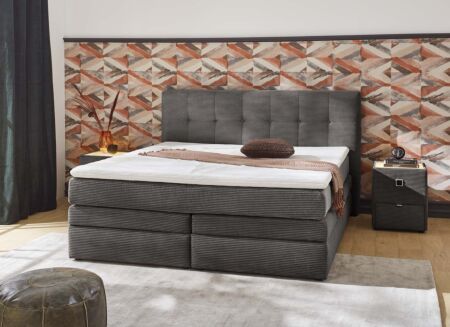 Boxspring Amy 180x200cm - stof - donkergrijs met opbergruimte