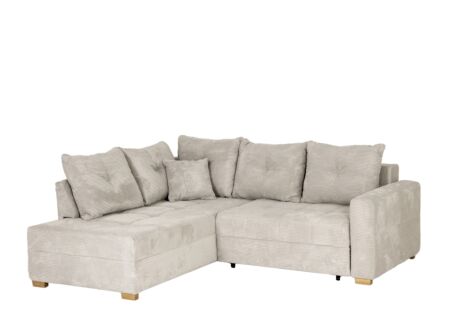 Hoeksalon Heidelberg 228x199cm - stof - lichtgrijs met bedfunctie, relax en opbergruimte