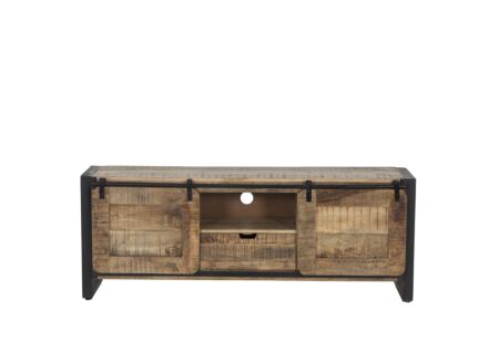 Tv-meubel Woodstock 160x45cm - mango massief & metaal - naturel/zwart