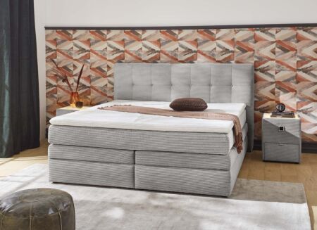 Boxspring Amy 180x200cm - stof - lichtgrijs met opbergruimte