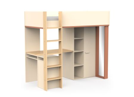 Hoogslaper Camilia 90x200cm - decor - zand beige met bureau en opbergruimte