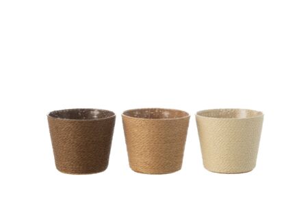 Bloempot H9,5cm - kunststof & papier - bruin/beige/créme
