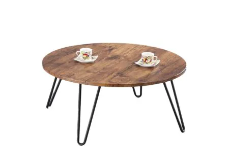 Table de Salon Liceo ronde brun noir - Table basse Liceo Ø80cm - MDF - noir & marron