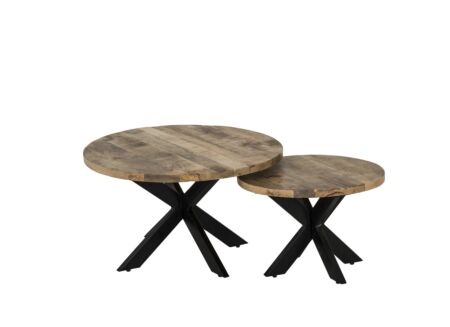 Salontafel Cenote Ø77/Ø55cm - mango massief - naturel set van 2