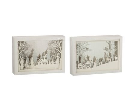 Kerstdecoratie 60x21,5x7cm - PVC & glas - wit & zilver