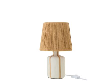 Tafellamp Gestreept E27 H34cm - keramiek - wit & beige