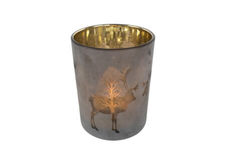 Windlicht Rendier H18cm - glas - brons