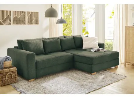 Canapé d'angle Kampen tissu vert avec function lit et rangement - Canapé d'angle Kampen 288x186cm - tissu - vert avec function lit et rangement