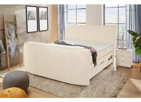 Boxspring Belair Max 180x200cm met tv-lift en opbergruimte stof ecru