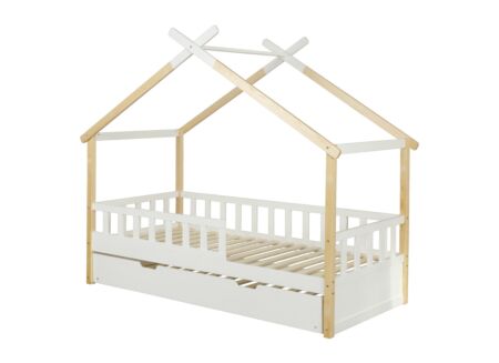 Huisbed Guinevere 90x200cm met extra bedlade 90x200cm - den massief - naturel wit
