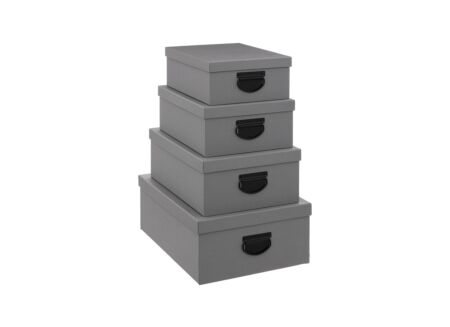 Opbergbox met jute effect - karton - grijs set van 4