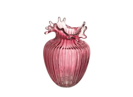 Vaas Bloem Lijnen  H21cm - glas - donkerroze