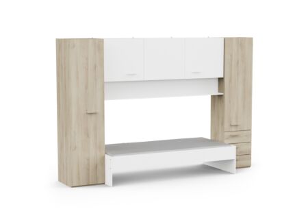 Bed met brugkast Tidy  90x200cm - decor - kronberg eik & wit met opbergruimte