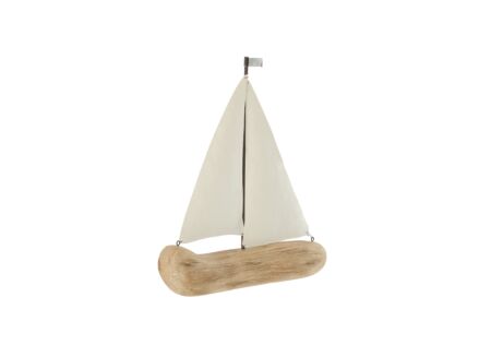 Déco Bateau H31cm - bois paulownia - naturel & blanc