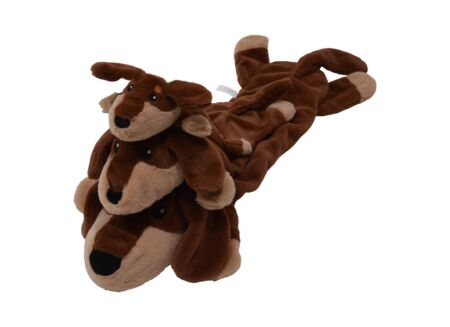 Hondenspeelgoed Woofles Flattie Teckel 30cm - stof - bruin met crunchy