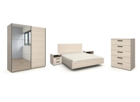 Slaapkamer Lola met bed 140cm - kleerkast 200cm - ladekast 88cm en 2 nachtkastjes