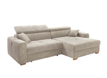 Hoeksalon Slider 279x186cm - ribcord stof - lichtgrijs met bedfunctie