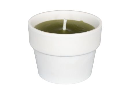Kaars in witte terracotta pot H10cm fresh lime