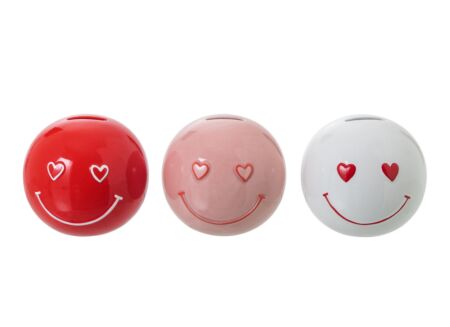Spaarpot Smiley Hart Ø12,5cm - porselein - wit & roze & rood Spaarpot Smiley Hart Ø12,5cm - porselein - wit & roze & rood