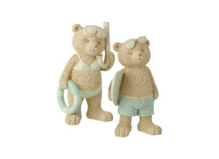 Déco Ours H23,2cm - polystone - beige & bleu clair