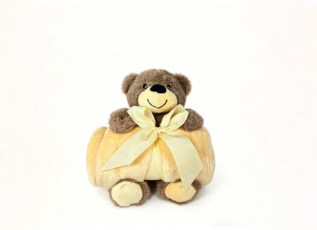 Knuffel Beer met plaid 75x100cm - polyester - geel