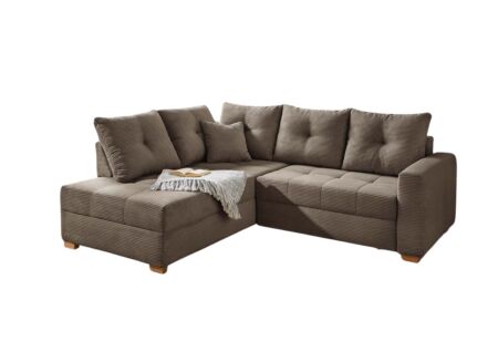 Hoeksalon Heidelberg 228x199cm - stof - bruin met bedfunctie/relax en opbergruimte