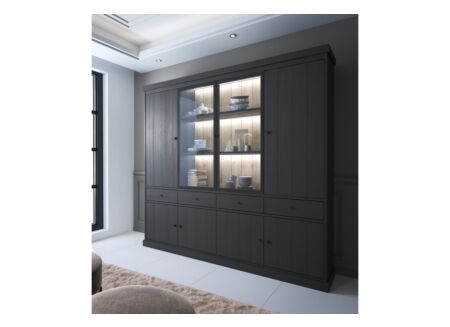 Vitrinekast Valencia 240cm - decor - zwarte eik