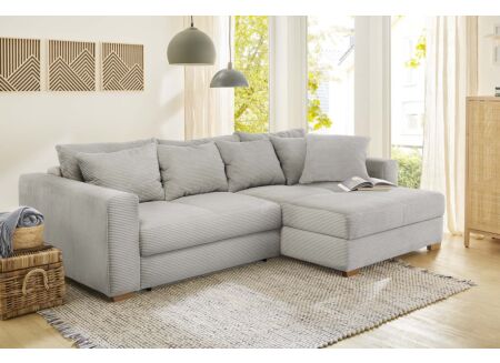 Hoeksalon Kampen 288x186cm - stof - lichtgrijs met bedfunctie en opbergruimte