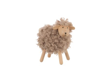 Figuur Schaap H17cm - hout & stof - beige