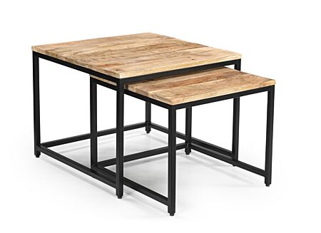 Bijzettafel Lina 60x60cm set van 2 - hout massief - naturel