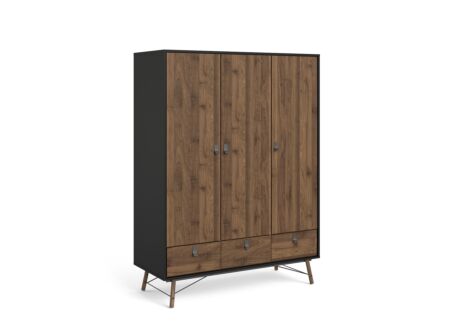 Kleerkast Ry 151cm - decor - mat zwart/okkernoot