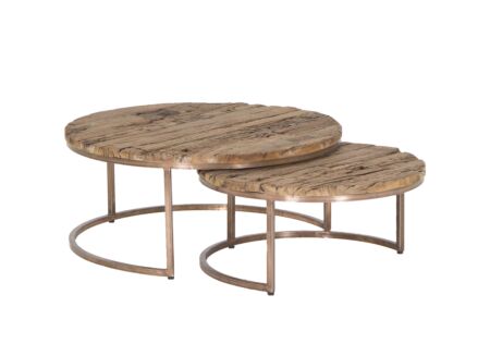 Salontafel Luna hout massief rond set van 2