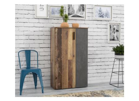 Schoenenkast Boots 69x34x120cm - meubelplaat - old wood/donkergrijs