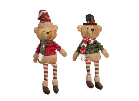 Kerstdecoratie Beer 14x9x42cm - stof - multicolor Kerstdecoratie Beer 14x9x42cm - stof - multicolor
