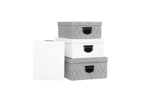 Opbergbox Aztec - karton - zwart/wit set van 4