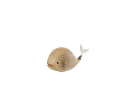 Deco Walvis H5cm - paulownia hout - naturel & wit