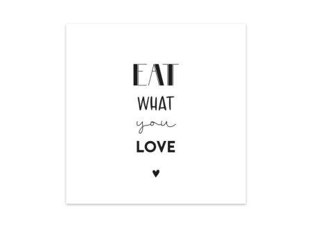 Serviette Eat what you love 33x33cm - papier - zwart/wit 20 stuks