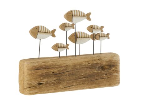 Deco Vis op voet 30x5x21,5cm - paulowniahout - naturel & wit