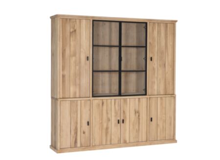 Vitrinekast Grimaldi 230cm - eik massief - naturel
