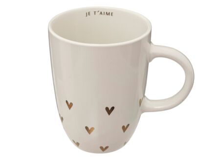 Mok Floral Hart 44cl - stoneware - wit & goud