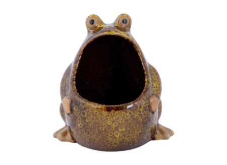 Deco Kikker open mouth 12x9,5x12,5cm - keramiek - bruin