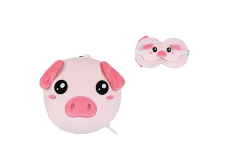 Kussen Piggy met slaapmasker - stof - roze