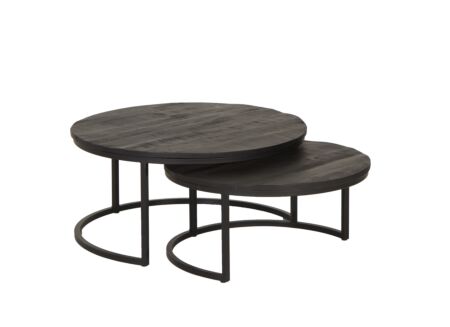 Salontafel Raider hout massief rond set van 2