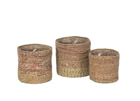 Bloempot Aja set van 3 - zeegras - naturel/multi