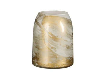 Theelichthouder Prestige H17cm - glas - wit & goud
