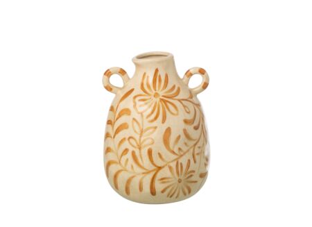 Vaas Bloemen H24cm - stoneware - wit & geel