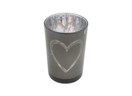Windlicht Heart H18cm - glas - grijs