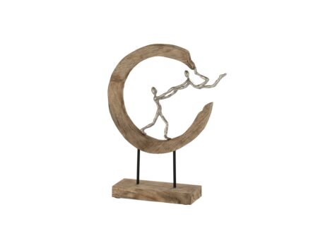 Figuur Koppel halve maan H48cm - mango massief & aluminium - naturel/zilver