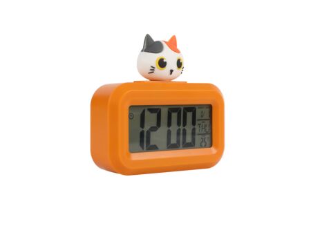 Wekker Kat 9x2,5x8cm - kunststof - oranje