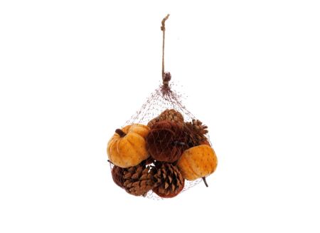 Herfstdecoratie Pompoen Mix Met Cones 20x20x12cm - stof & kunststof - bruin & oranje